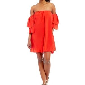 *NWT* ELAN Red off the shoulder ruffle dress- S